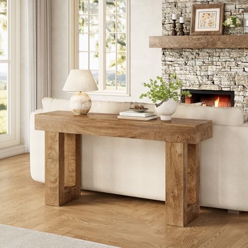 63-Inch Industrial Console Table, Wooden Entryway and Sofa Table in Oak