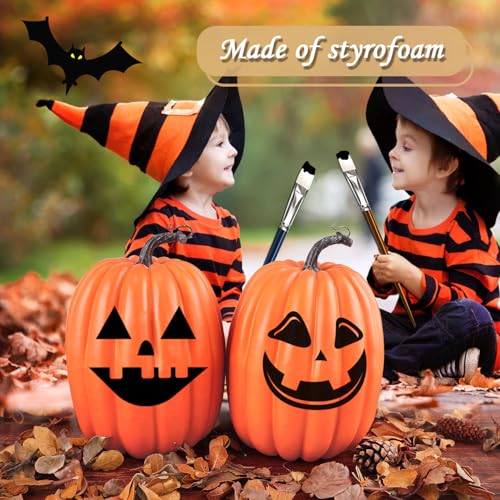 8 Inch Large Artificial Foam Pumpkins - 2 Piece Set for Fall Thanksgiving