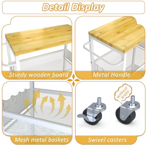 7.1-Inch Slim 4-Tier Rolling Storage Cart on Wheels with Wood Top