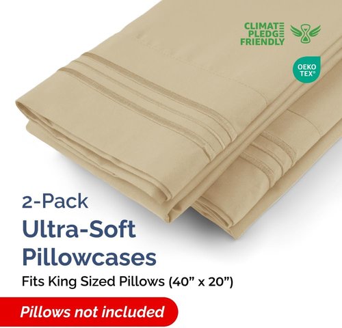 King Pillow Cases by [Brand Name] - Ultra Soft Hotel Quality Covers | Wrinkle-Free & Stain Resistant - 2 Piece Set in Beige