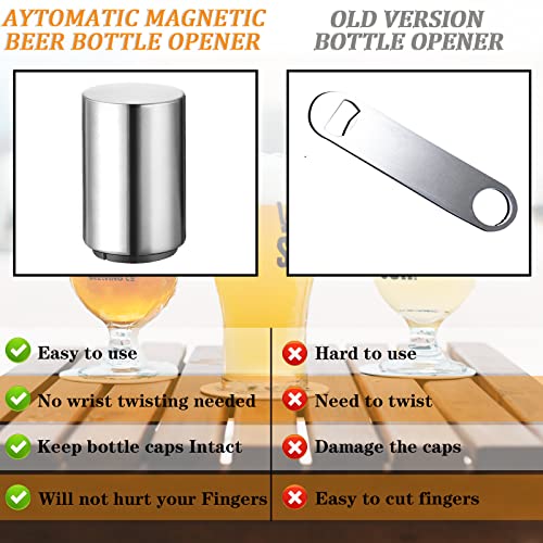 1pcs Automatic Stainless Steel Beer Bottle Opener with Magnetic Cap Catcher - Portable Pop-Off Bar Tool
