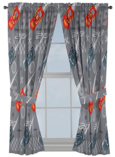 Kids Race Car Bedroom Curtains 63-Inch Window Drapes with Tiebacks 4-Piece