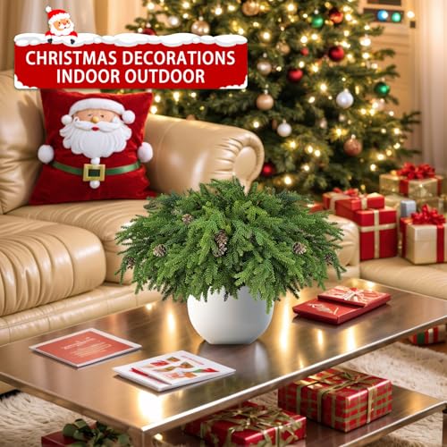 RHTRJ 24 Pcs Christmas Greenery Pine Cones Stems - Bendable Realistic Faux Pine Branches for Vase Garland Wreath