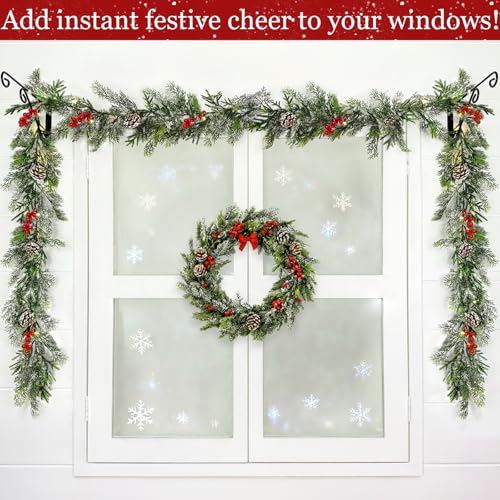 TURNMEON 6FT Flocked Cedar Garland with Lights Timer Prelit Christmas Decor