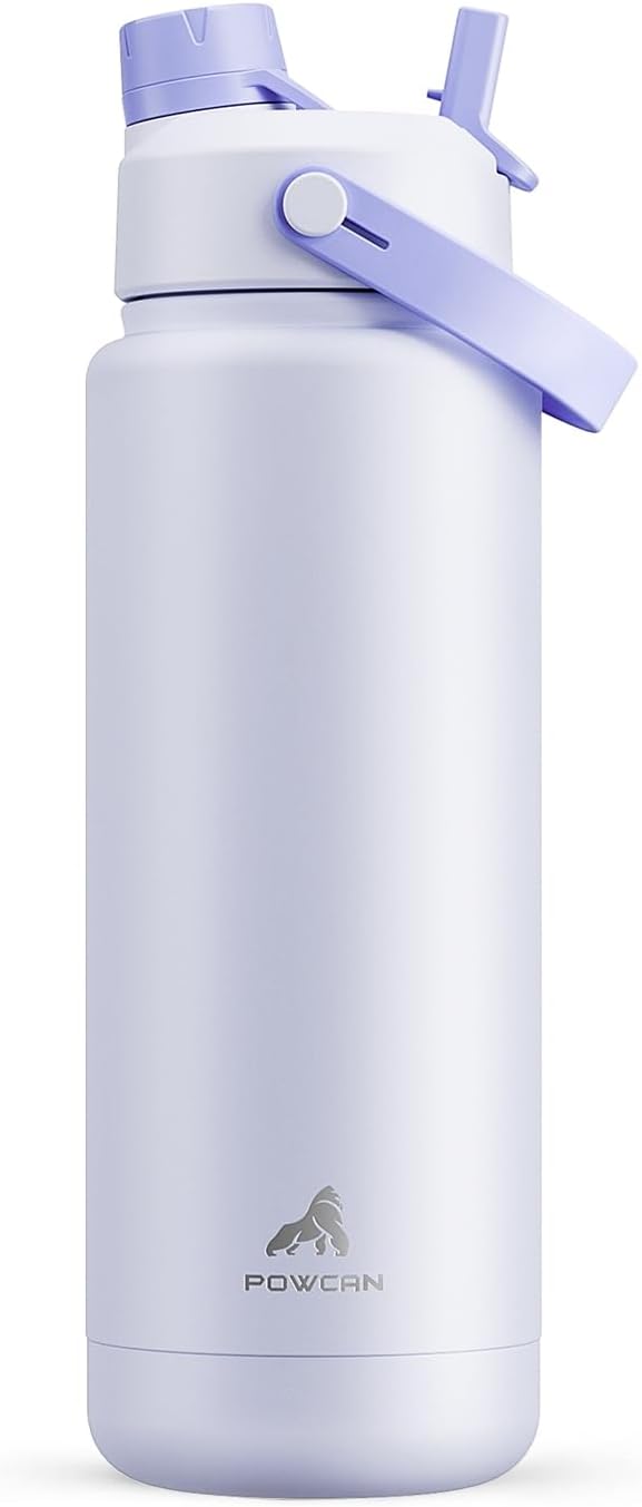 POWCAN 32 oz Insulated Water Bottle - 2-in-1 Straw & Spout Lid, Leak-Proof, BPA-Free, Double Wall Stainless Steel (Lupine)