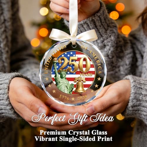 USA 250th Anniversary Crystal Glass Ornament, Patriotic Keepsake with Gift Box