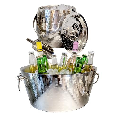 Stainless Steel Beverage Tub & Ice Bucket Set with Lid & Scoop - Insulated Barware