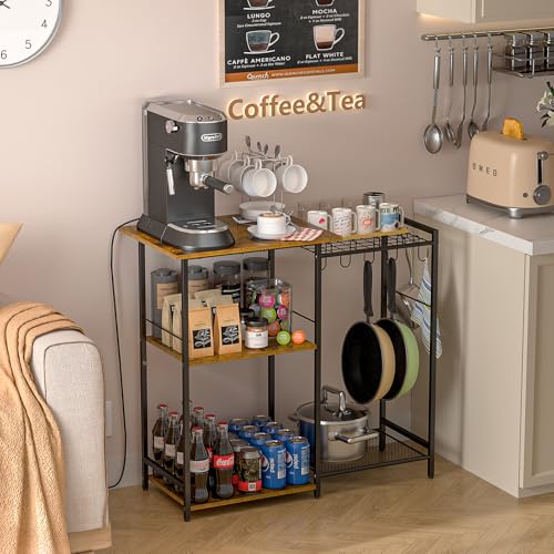 5-Tier Kitchen Baker's Rack with Microwave Stand and Storage Hooks
