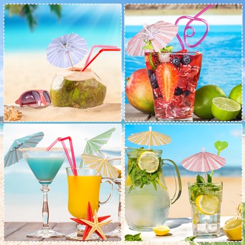 Cunhill Cocktail Umbrellas Picks 150 Pcs Vertical Stripes 5 Colors Party Decoration