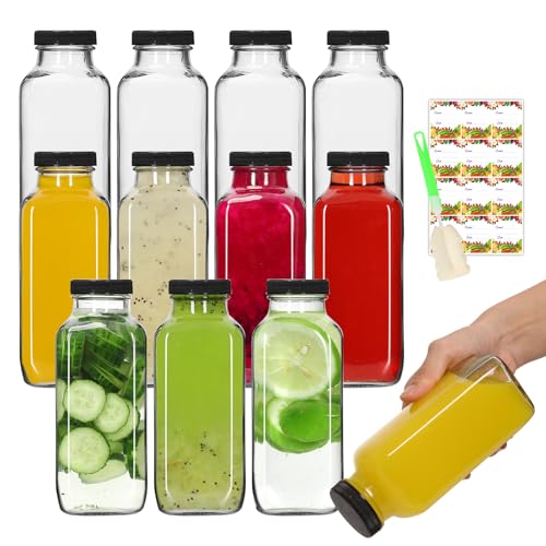 12oz Glass Juice Bottles with Leakproof Lids - 12 Pack Reusable Jars