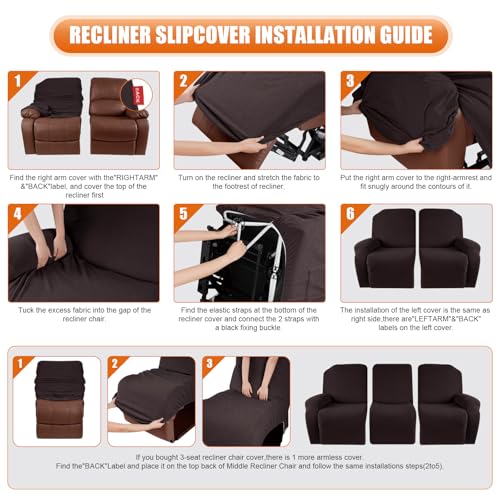 Stretch Recliner Couch Cover - Chocolate, 3 Seater, Soft & Washable Protector