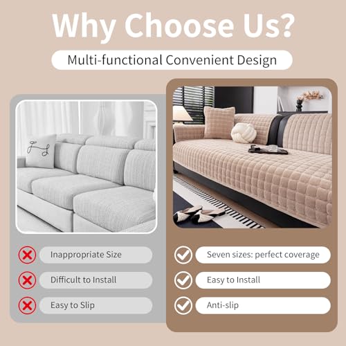 Velvet Sectional Sofa Cover - Non-Slip Washable Furniture Protector