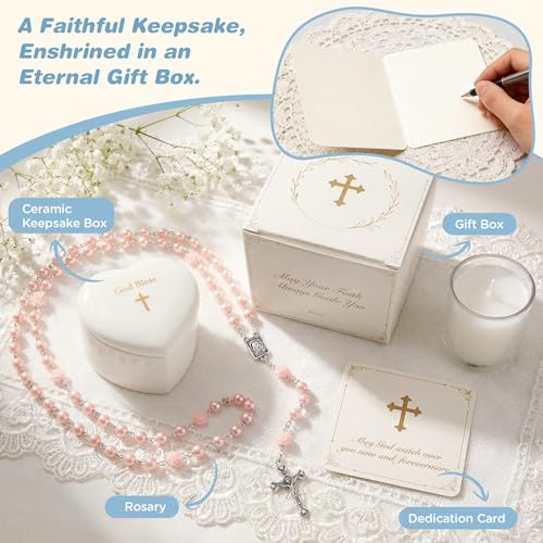 Baby First Rosary Set with Ceramic Keepsake Box for Baptism & Christening