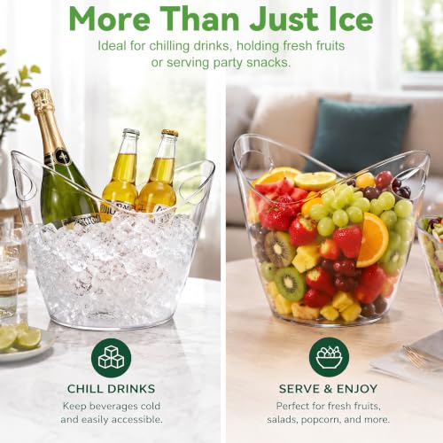 USUIT 4L Clear Plastic Ice Bucket - Pack of 2, Wine & Beer Chiller for Parties