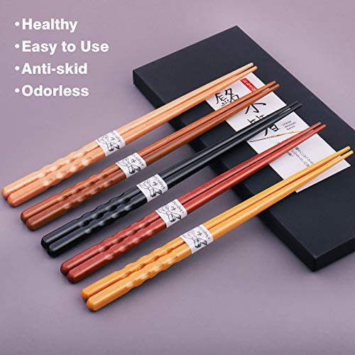 Natural Wooden Chopsticks Set - 5 Pairs Reusable Japanese Style Gift Box