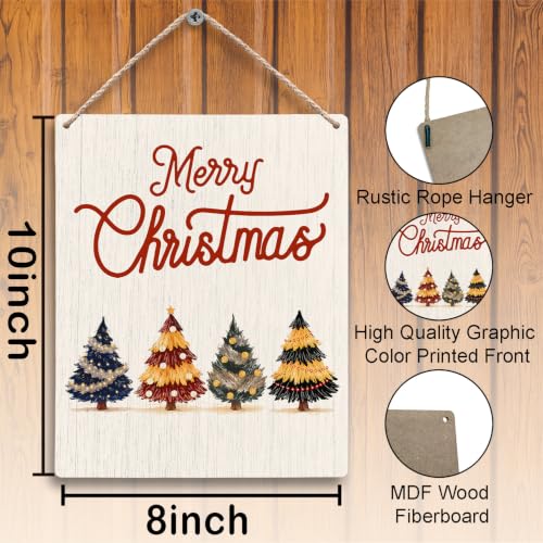 FUGWN Red Christmas Tree Rustic Wooden Sign 8x10 Hanging Wall Decor