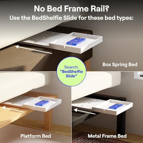 BedShelfie Bedside Shelf Clip-On Nightstand & Cable Catch, Black