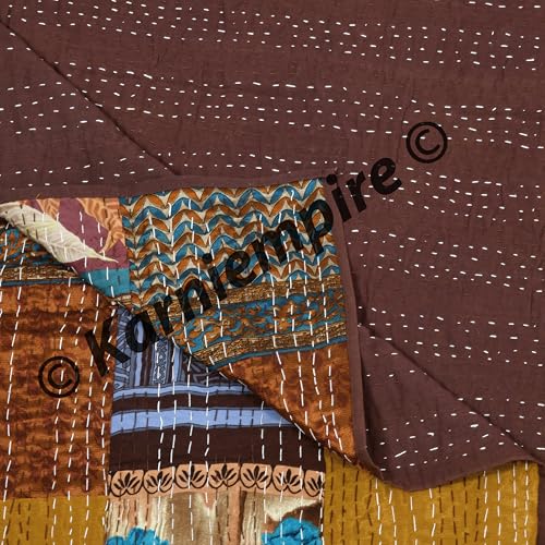 Handmade Kantha Quilt Throw | Vintage Bohemian Patchwork Blanket