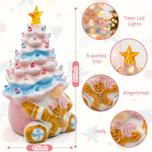 KnomeKo Pink & Blue Gingerbread Christmas Gnome Tree with Timer Lights
