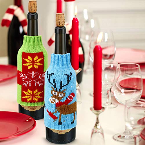Boao 6-Pack Ugly Christmas Wine Bottle Covers with Hats – Knit Sweater Decor