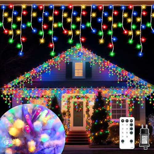 Vynoblip 33ft Ice Lights Christmas String Lights 306 LEDs Multicolor with Remote