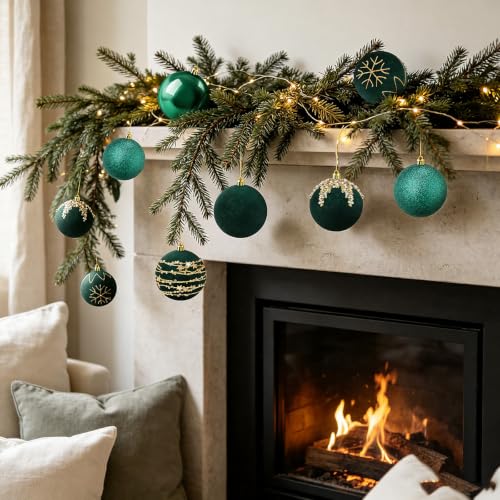Syhood Dark Green Velvet Christmas Ball Ornaments Set - 12 Pcs 3.15 Inch Holiday Decor