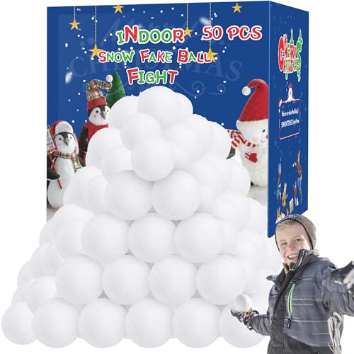 Indoor Snowballs for Kids (50 Pack) - Soft Plush Fake Snow Fight Balls