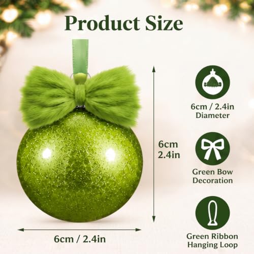 Suncalla Lime Green Christmas Ball Ornaments 12 Pcs with Bows – Glitter Xmas Tree Decor