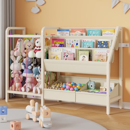 Kids Bookshelf and Toy Organizer with 3-Tier Sling and Storage Bins