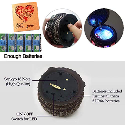 Vintage Zodiac Music Box with Rotating Goddess LED Lights