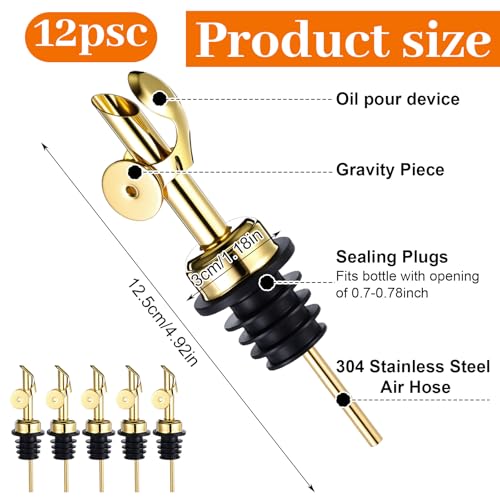 12 Pcs Stainless Steel Oil & Liquor Bottle Pourers Auto Flip Spouts for Kitchen & Bar
