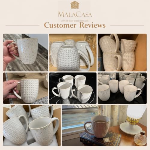 MALACASA 4-Piece Ceramic Coffee Mug Set 16oz Large White Drinkware
