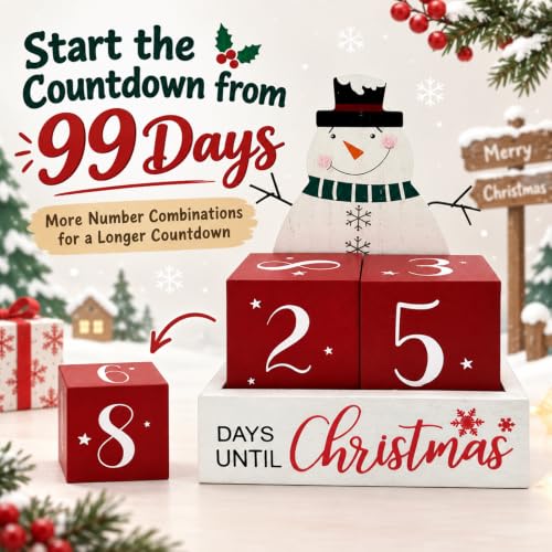 Eternhome Wooden Christmas Countdown Calendar Snowman Farmhouse Decor