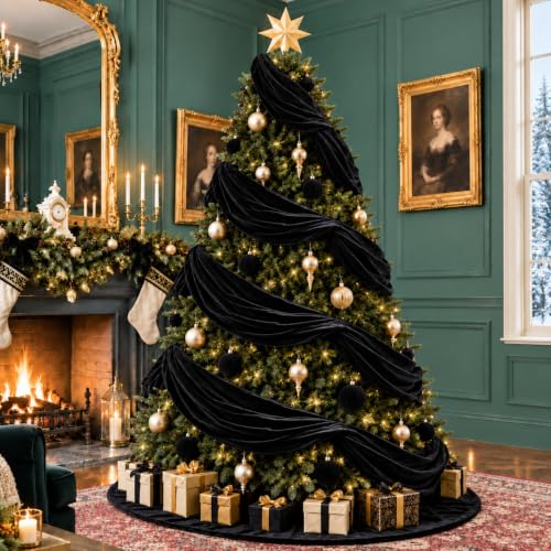Yinder Black Velvet Christmas Garland 16.5ft – Extra Wide, Double-Sided Luxury Ribbon