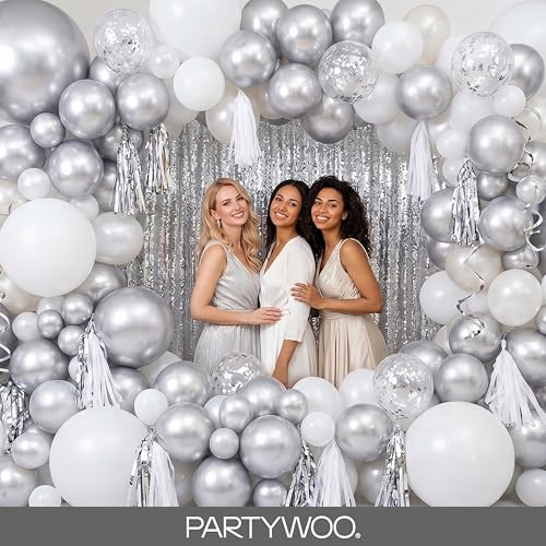 PartyWoo Silver Metallic Latex Balloons 12 Inch 50 Pcs for Party Decorations