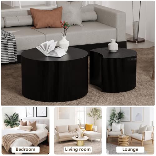 SOUWOFS J Large Set of 2 Modern Nesting Coffee Tables - Space Saving Design