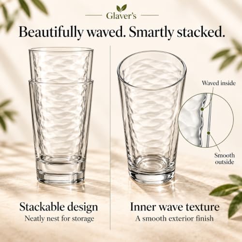Glaver's 17 Oz Highball Glasses Set of 10 - Durable Tempered, Dishwasher Safe, Lead & BPA Free Drinkware