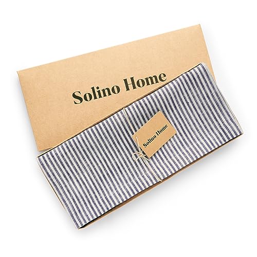 Solino Home 100% Pure Linen Table Runner Navy & White Stripe 14 x 90 in (Navy & White)