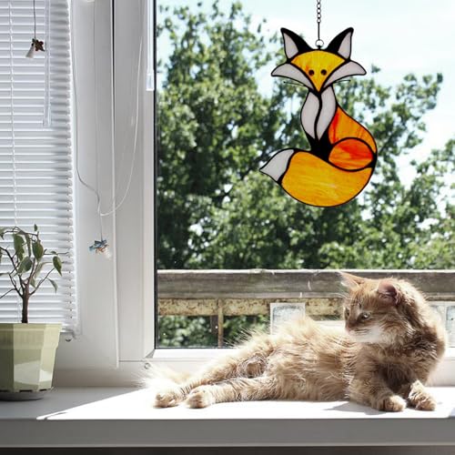 Handmade Fox Stained Glass Suncatcher | 6.5" Window Decor