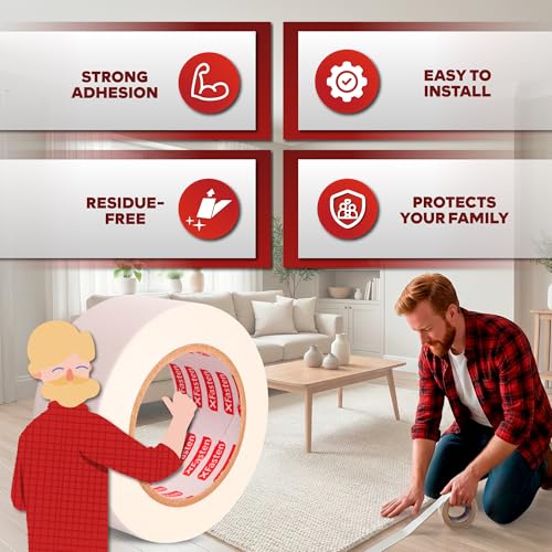 Double Sided Carpet Tape for Area Rugs - Heavy Duty Residue-Free 2" x 20 Yds