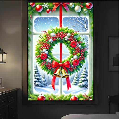 BlissYard Colorful Christmas Window Panel 31x47 Inch Snow Scene Holiday Decor