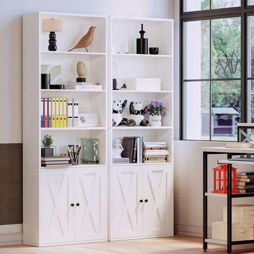 6-Tier Industrial Bookcase with Doors, 70-Inch Tall Storage Display Shelf