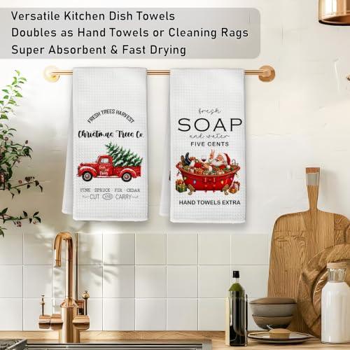 Christmas / 2 Red Truck Bathroom Towels Set - 16x24 Inches, Decorative Hand Towels