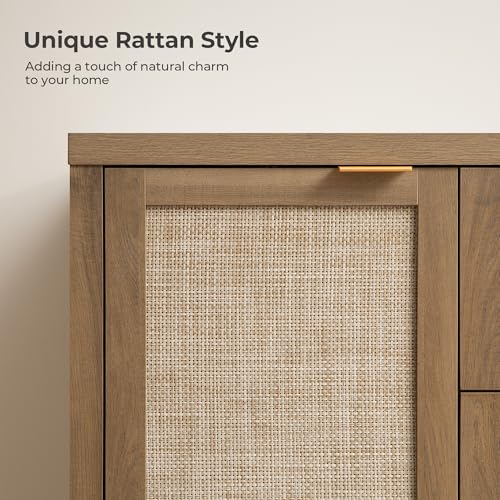 52-Inch Rattan Sideboard Buffet Cabinet with 3 Drawers, Boho Credenza