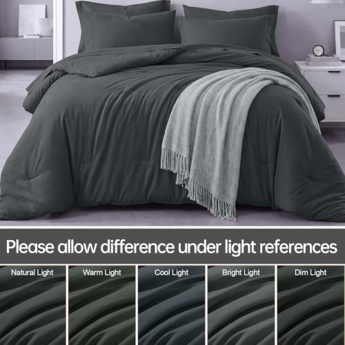Queen 7-Piece Grey Comforter Set - Lightweight All-Season Bedding