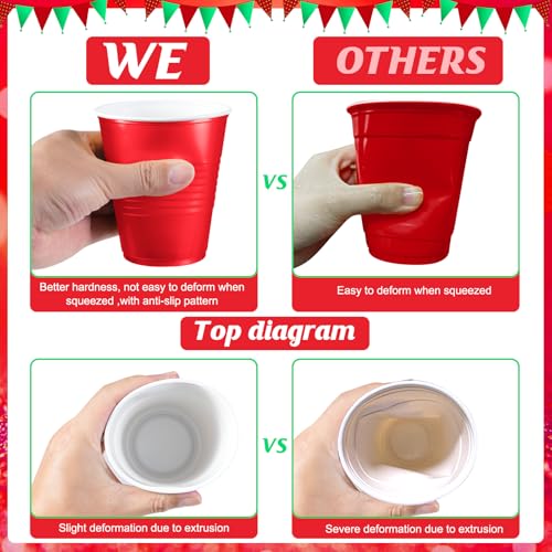 Red and Green Christmas Plastic Cups 12oz - 100 Pack, Disposable Holiday Party Supplies