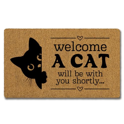 ShowDraven Funny Cat Door Welcome Mat - Outside Indoor Entrance, Black Kitten, 30x17 Inch, Cat2
