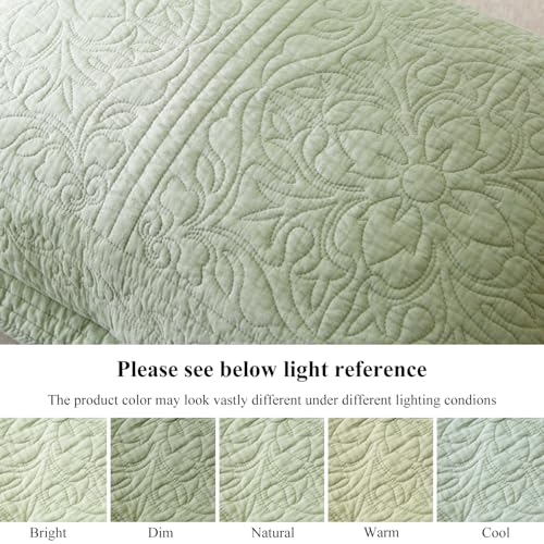 Quilted Cotton Pillow Shams - Sage Green Floral Standard 20x26 Inch Set