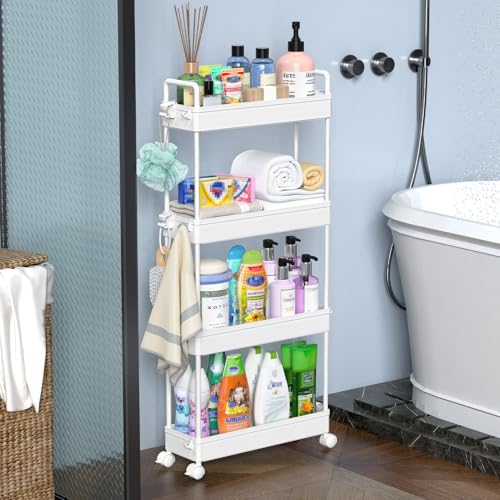 4-Tier Slim Rolling Storage Cart - Narrow Utility Organizer with Wheels