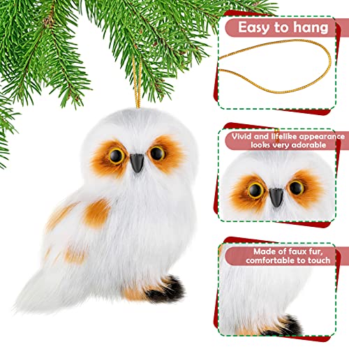 Zhanmai 6-Pack Christmas Hanging Owl Ornaments – Furry Woodland Xmas Tree Decorations for Holiday Home & Party